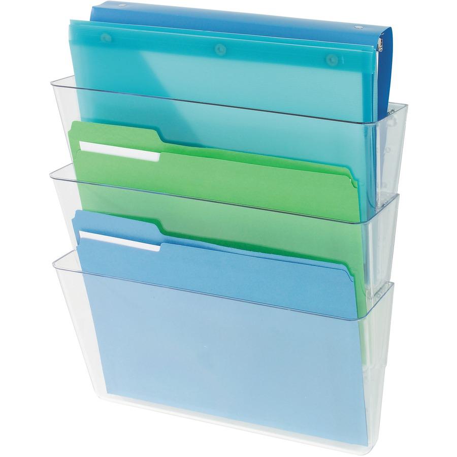 Deflecto Stackable DocuPocket for Partition Walls - 3 Pocket(s) - 3 Compartment(s) - 7" Height x 13" Width x 4" Depth - Stackable - Clear - 3 / Set. Picture 6