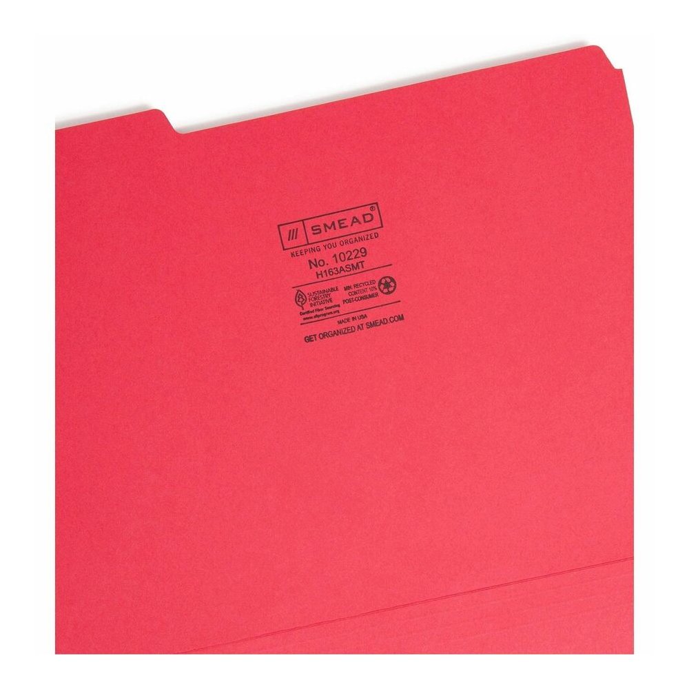 Smead 1/3 Tab Cut Letter Recycled Interior File Folder - 8 1/2" x 11" - 3/4" Expansion - Top Tab Location - Assorted Tab Position - 11 pt. - 1 Plys - Green, Orange, Red, Sky Blue, Yellow - 10% Recycle. Picture 5
