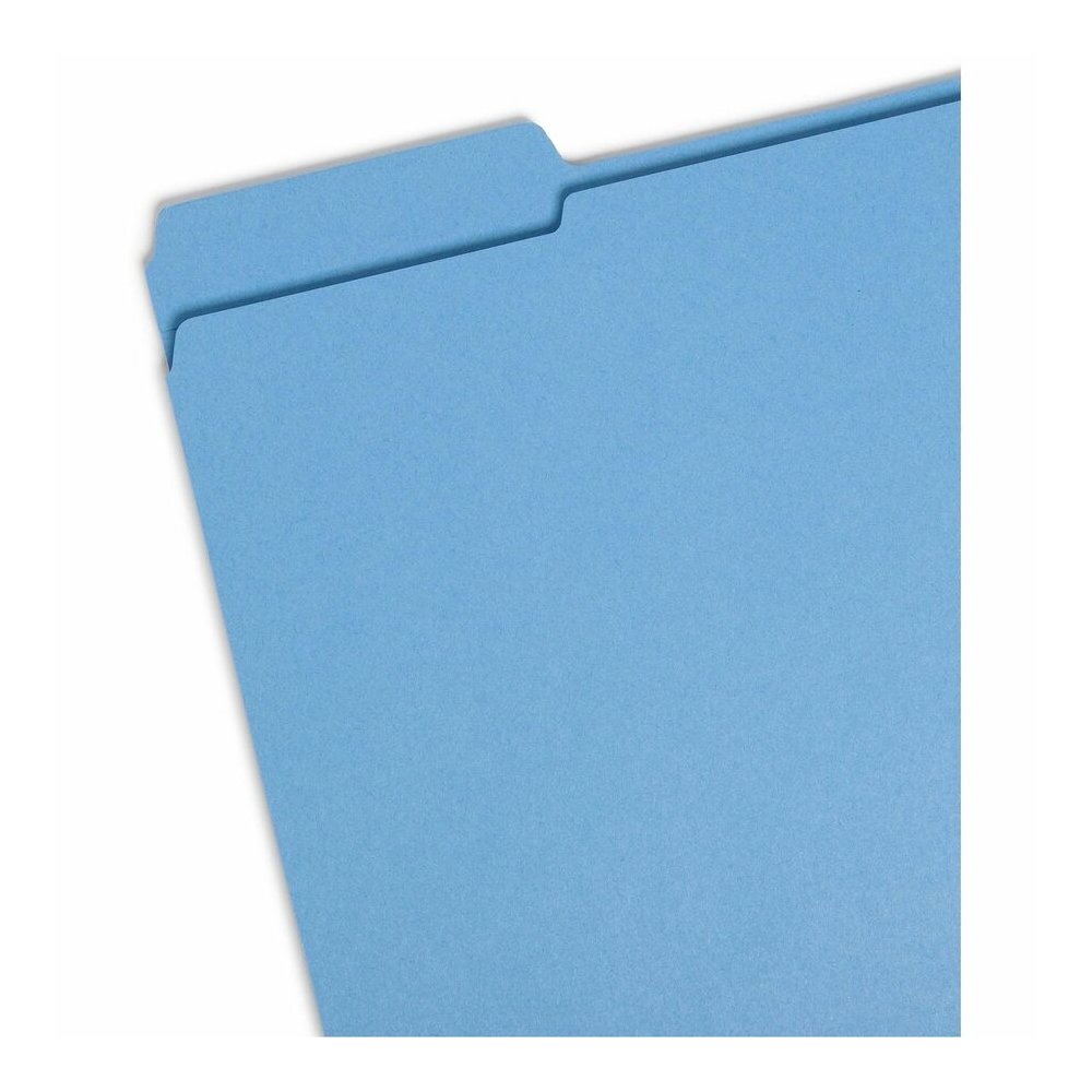 Smead Colored 1/3 Tab Cut Letter Recycled Top Tab File Folder - 8 1/2" x 11" - 3/4" Expansion - Top Tab Location - Assorted Tab Position - 11 pt. - 2 Plys - Blue - 10% Recycled - 100 / Box. Picture 3