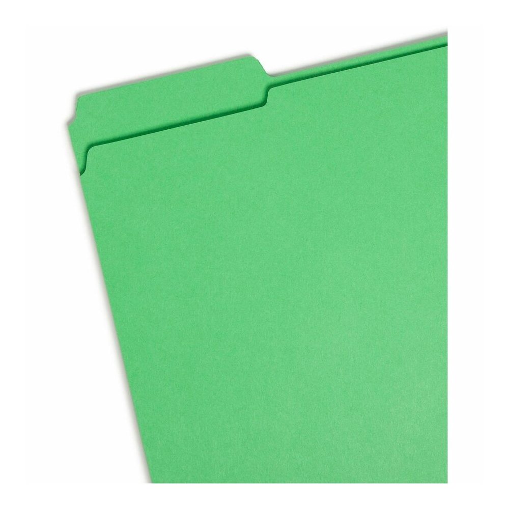 Smead Colored 1/3 Tab Cut Letter Recycled Top Tab File Folder - 8 1/2" x 11" - 3/4" Expansion - Top Tab Location - Assorted Tab Position - 11 pt. - 2 Plys - Green - 10% Recycled - 100 / Box. Picture 3