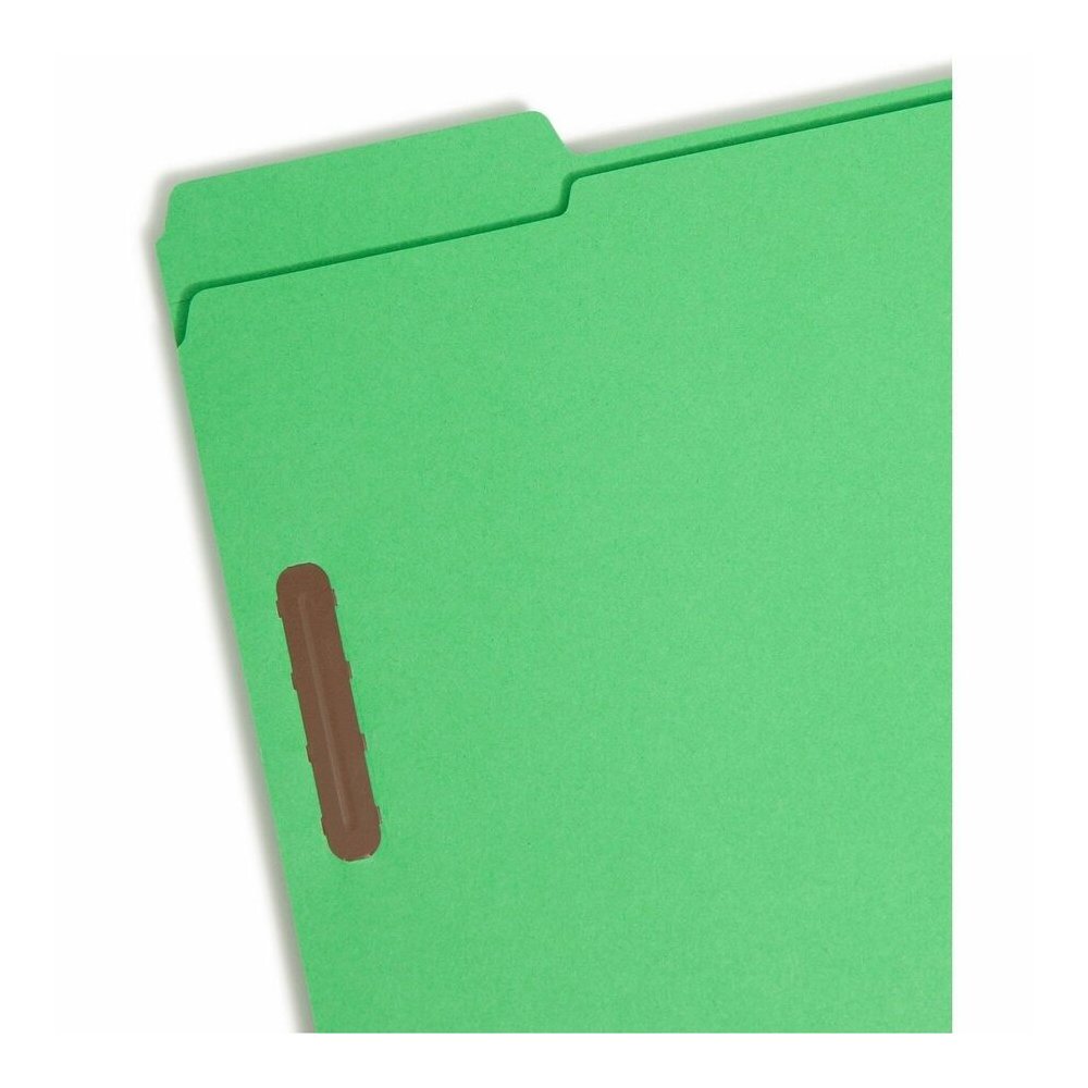 Smead Colored 1/3 Tab Cut Letter Recycled Fastener Folder - 8 1/2" x 11" - 3/4" Expansion - 2 x 2K Fastener - 2" for Folder - Top Tab Location - Assorted Tab Position - 11 pt. - 2 Plys - Green - Reinf. Picture 7