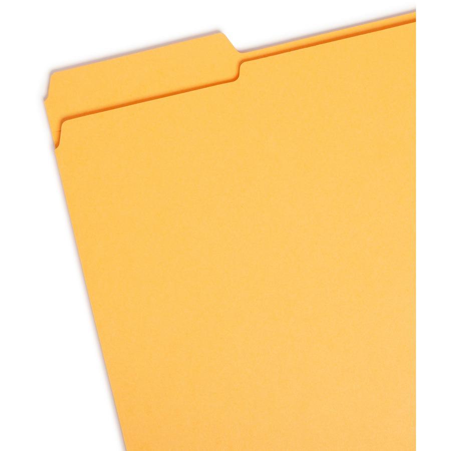 Smead Colored 1/3 Tab Cut Letter Recycled Top Tab File Folder - 8 1/2" x 11" - 3/4" Expansion - Top Tab Location - Assorted Position Tab Position - Goldenrod - 10% Recycled - 100 / Box. Picture 4