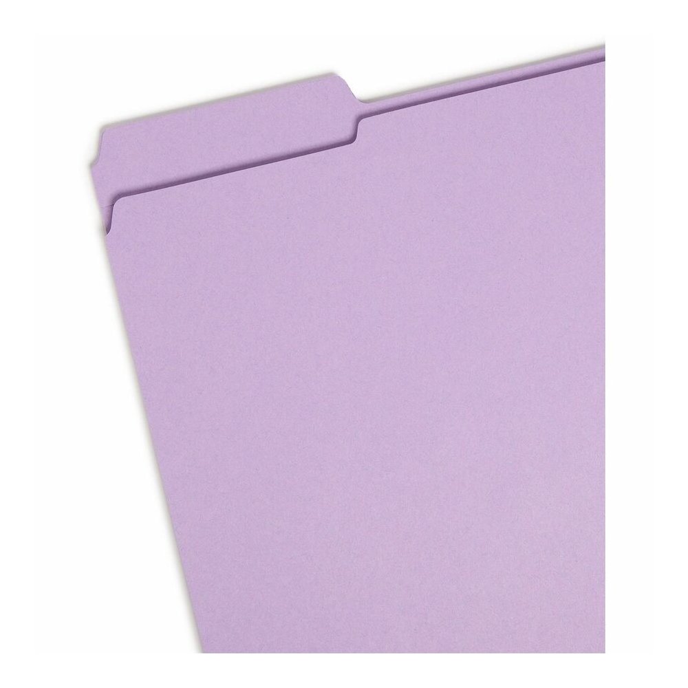 Smead Colored 1/3 Tab Cut Letter Recycled Top Tab File Folder - 8 1/2" x 11" - 3/4" Expansion - Top Tab Location - Assorted Tab Position - 11 pt. - 2 Plys - Lavender - 10% Recycled - 100 / Box. Picture 3