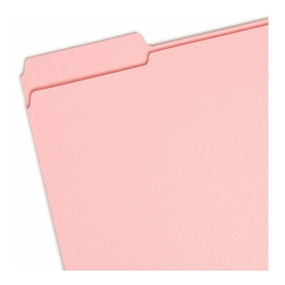 Smead Colored 1/3 Tab Cut Letter Recycled Top Tab File Folder - 8 1/2" x 11" - 3/4" Expansion - Top Tab Location - Assorted Tab Position - 11 pt. - 2 Plys - Pink - Reinforced - 10% Recycled - 100 / Bo. Picture 3