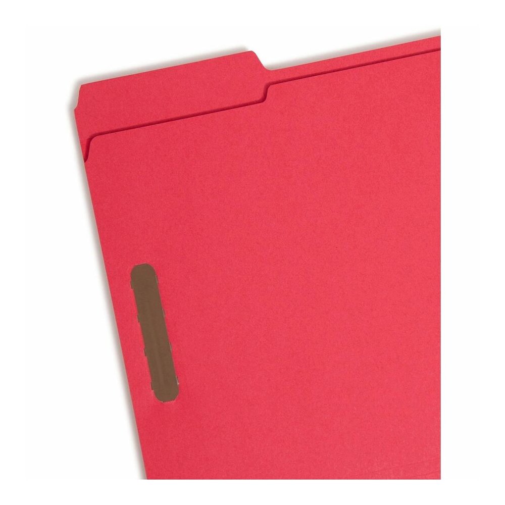 Smead Colored 1/3 Tab Cut Letter Recycled Fastener Folder - 8 1/2" x 11" - 3/4" Expansion - 2 x 2K Fastener - 2" for Folder - Top Tab Location - Assorted Tab Position - 11 pt. - 2 Plys - Red - Reinfor. Picture 4