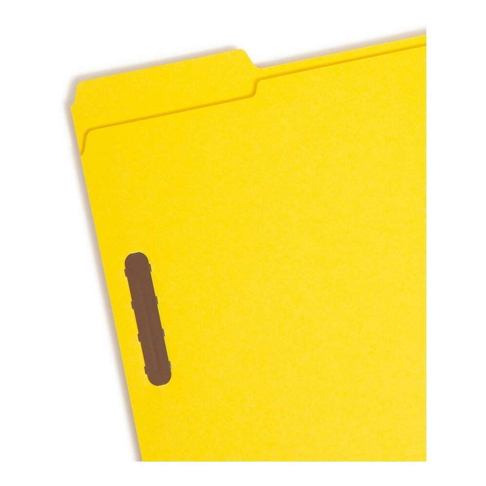 Smead Colored 1/3 Tab Cut Letter Recycled Fastener Folder - 8 1/2" x 11" - 3/4" Expansion - 2 x 2K Fastener - 2" for Folder - Top Tab Location - Assorted Tab Position - 11 pt. - 2 Plys - Yellow - Rein. Picture 4