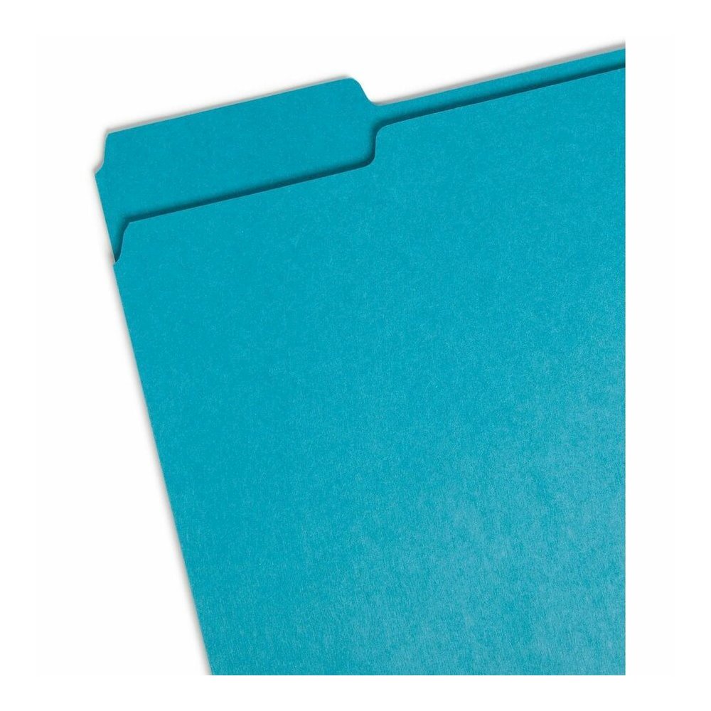 Smead Colored 1/3 Tab Cut Letter Recycled Top Tab File Folder - 8 1/2" x 11" - 3/4" Expansion - Top Tab Location - Assorted Tab Position - 11 pt. - 1 Plys - Teal - Rounded Corner - 10% Recycled - 100 . Picture 4