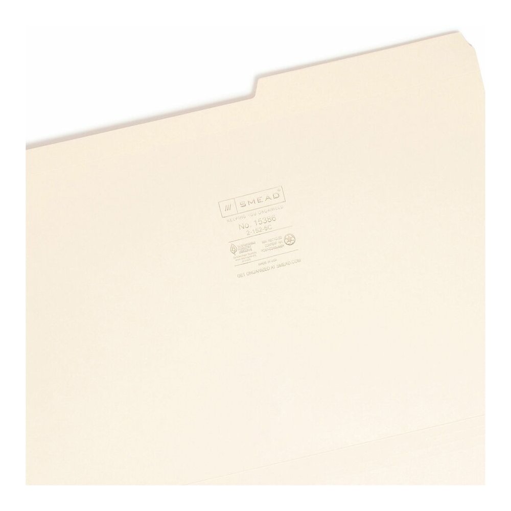 Smead 2/5 Tab Cut Legal Recycled Top Tab File Folder - 8 1/2" x 14" - 3/4" Expansion - Top Tab Location - Right Tab Position - 11 pt. - 2 Plys - Manila - Rounded Corner, Durable, Reinforced Tab - 10% . Picture 4