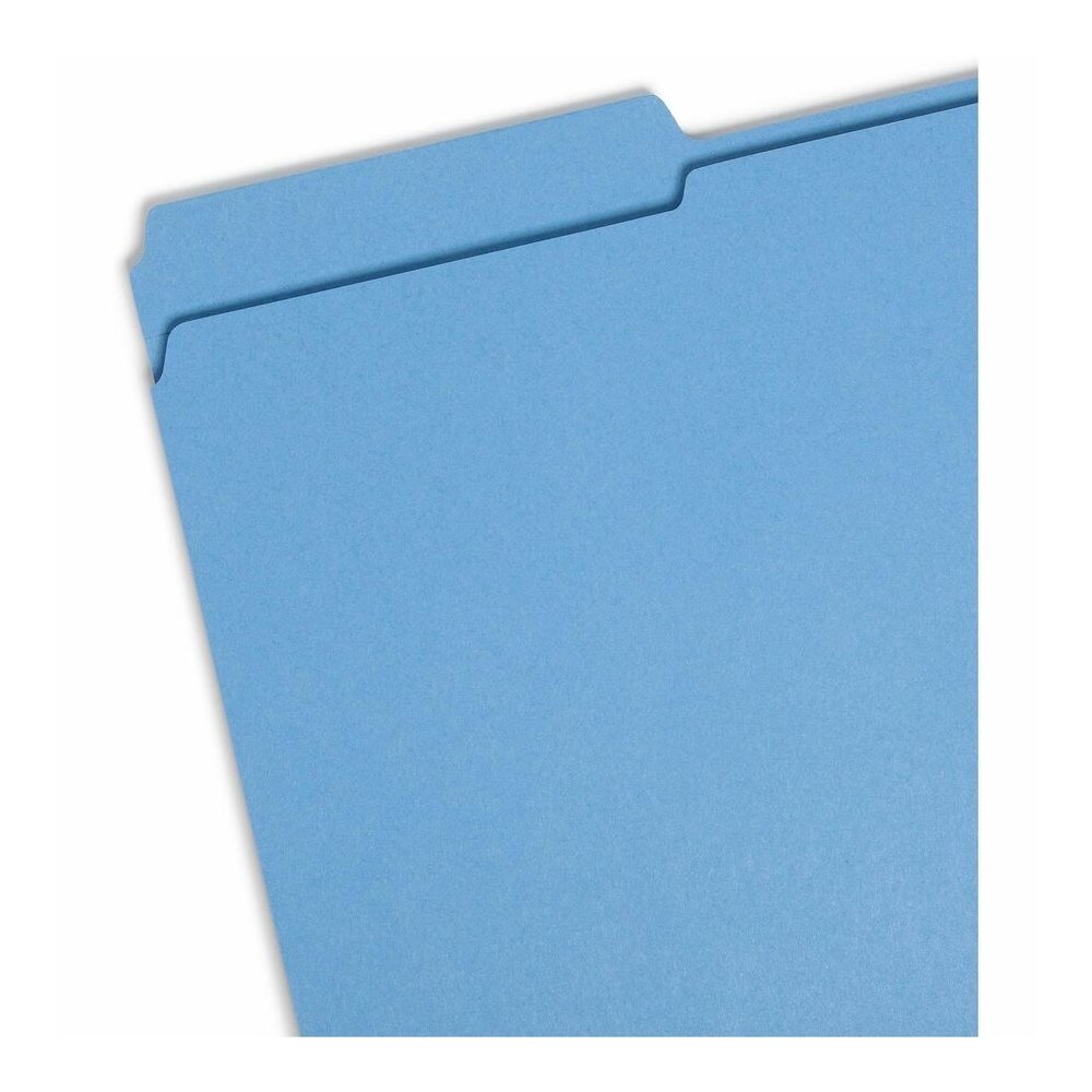 Smead Colored 1/3 Tab Cut Legal Recycled Top Tab File Folder - 8 1/2" x 14" - 3/4" Expansion - Top Tab Location - Assorted Tab Position - 11 pt. - 2 Plys - Blue - Reinforced - 10% Recycled - 100 / Box. Picture 3