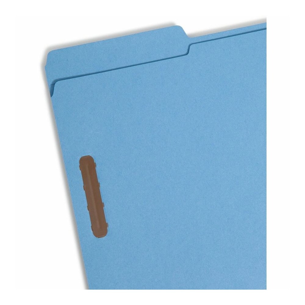 Smead Colored 1/3 Tab Cut Legal Recycled Fastener Folder - 8 1/2" x 14" - 3/4" Expansion - 2 x 2K Fastener - 2" for Folder - Top Tab Location - Assorted Tab Position - 11 pt. - 2 Plys - Blue - Reinfor. Picture 4