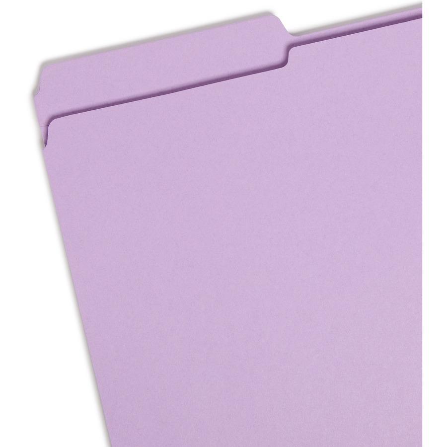 Smead Colored 1/3 Tab Cut Legal Recycled Top Tab File Folder - 8 1/2" x 14" - 3/4" Expansion - Top Tab Location - Assorted Position Tab Position - Lavender - 10% Recycled - 100 / Box. Picture 4