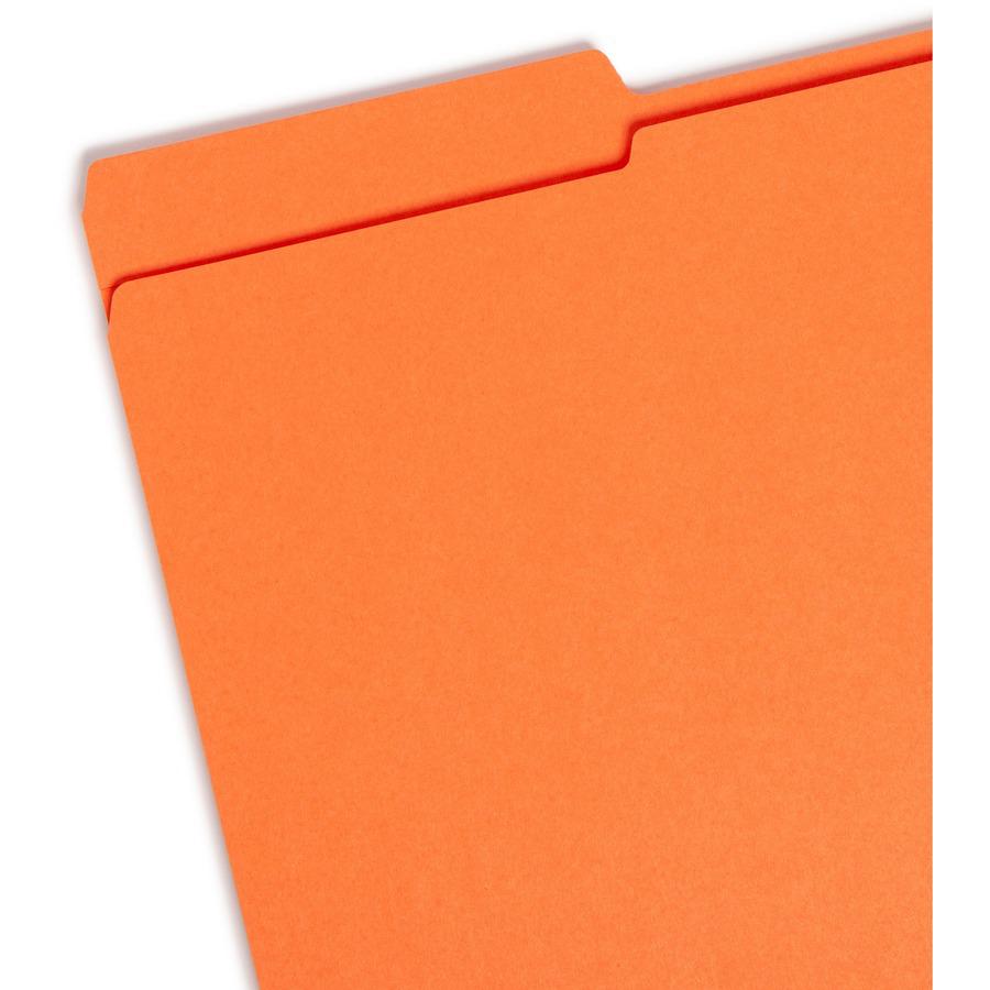 Smead Colored 1/3 Tab Cut Legal Recycled Top Tab File Folder - 8 1/2" x 14" - 3/4" Expansion - Top Tab Location - Assorted Position Tab Position - Orange - 10% Recycled - 100 / Box. Picture 4