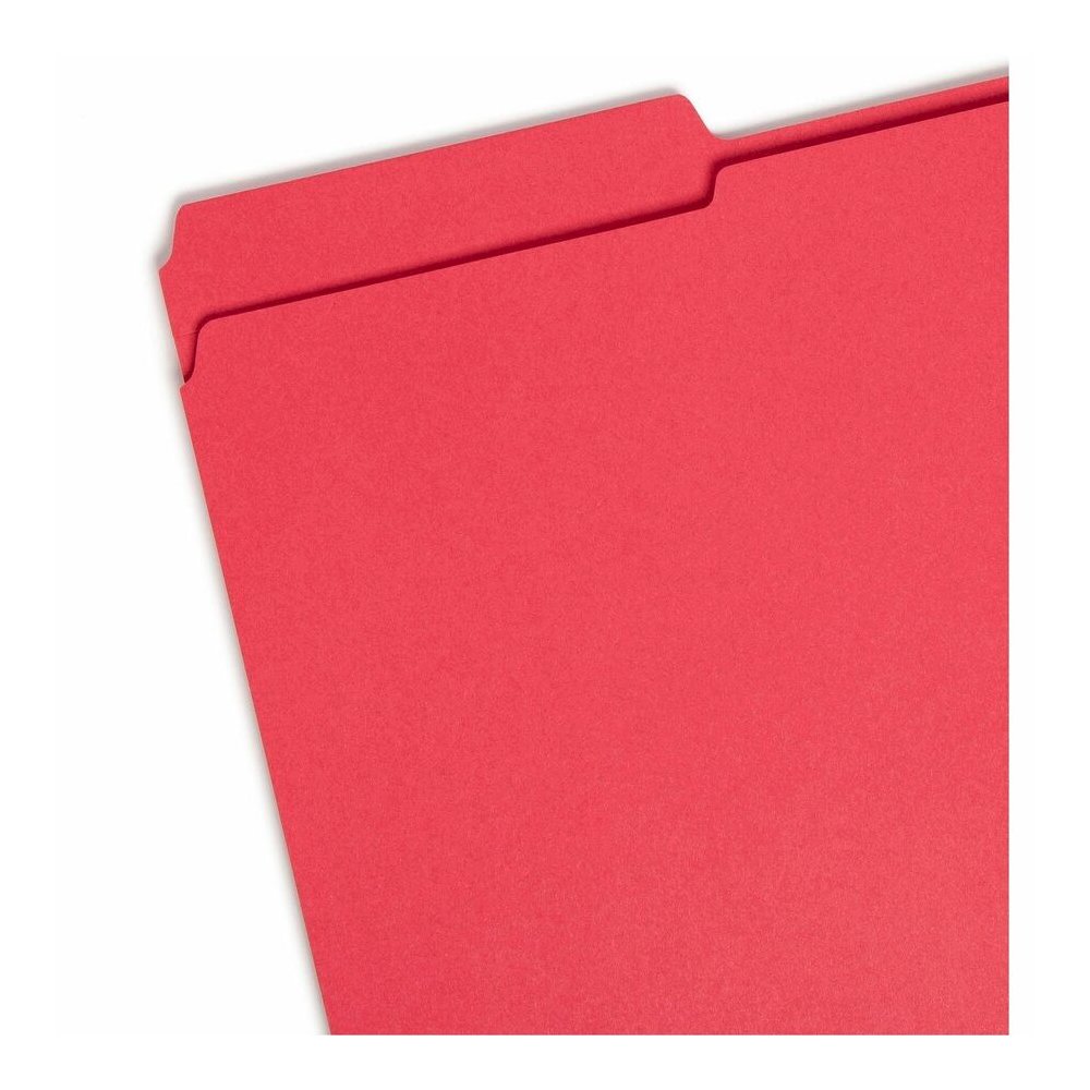 Smead Colored 1/3 Tab Cut Legal Recycled Top Tab File Folder - 8 1/2" x 14" - 3/4" Expansion - Top Tab Location - Assorted Tab Position - 11 pt. - 2 Plys - Red - 10% Recycled - 100 / Box. Picture 3