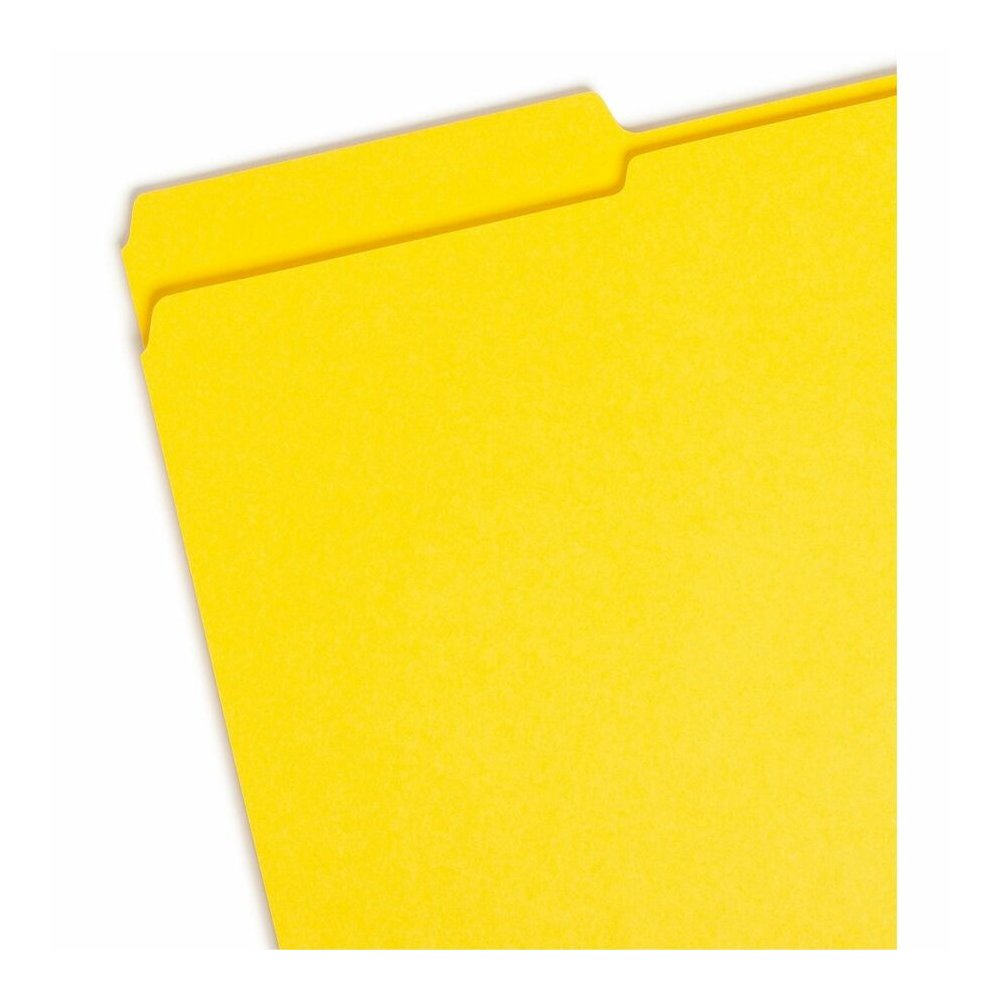 Smead Colored 1/3 Tab Cut Legal Recycled Top Tab File Folder - 8 1/2" x 14" - 3/4" Expansion - Top Tab Location - Assorted Tab Position - 11 pt. - 2 Plys - Yellow - 10% Recycled - 100 / Box. Picture 3
