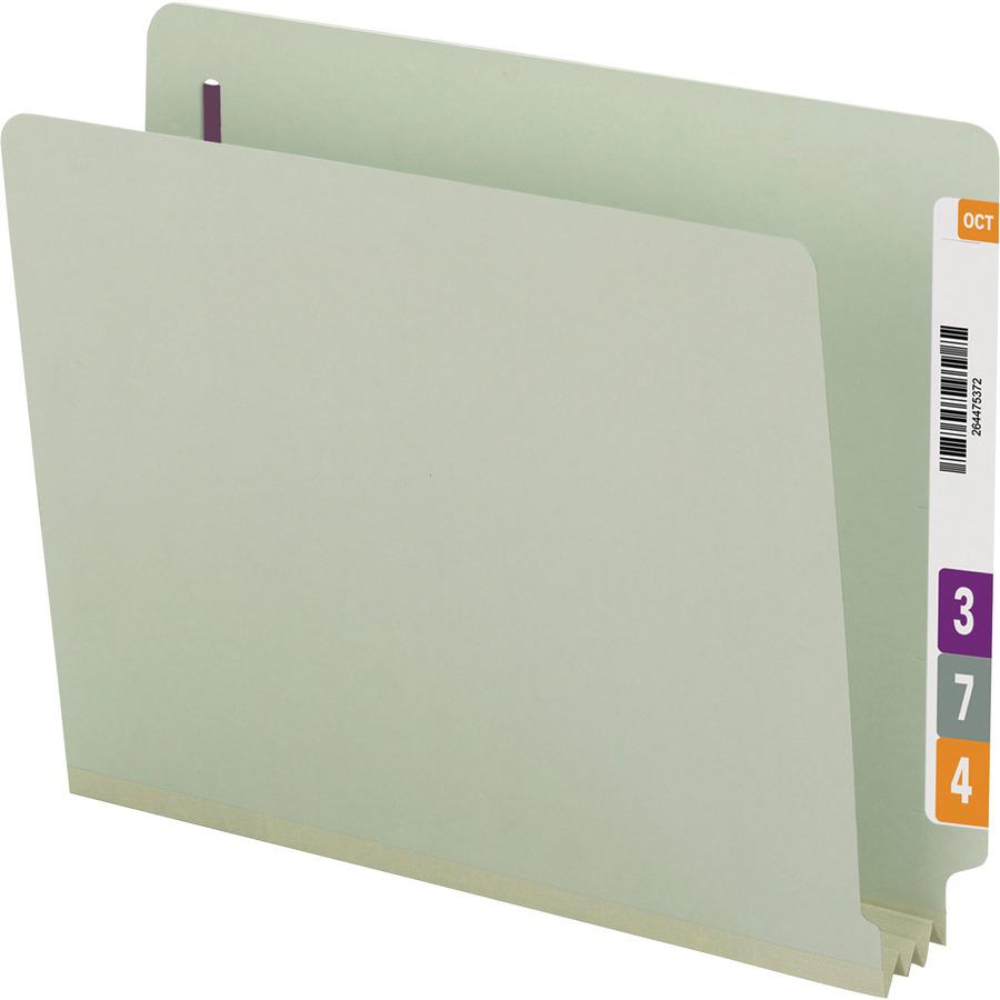 Smead Letter Recycled Fastener Folder - 8 1/2" x 11" - 3" Expansion - 2 x 2S Fastener(s) - 2" Fastener Capacity for Folder - End Tab Location - Pressboard - Gray, Green - 100% Recycled - 25 / Box. Picture 9