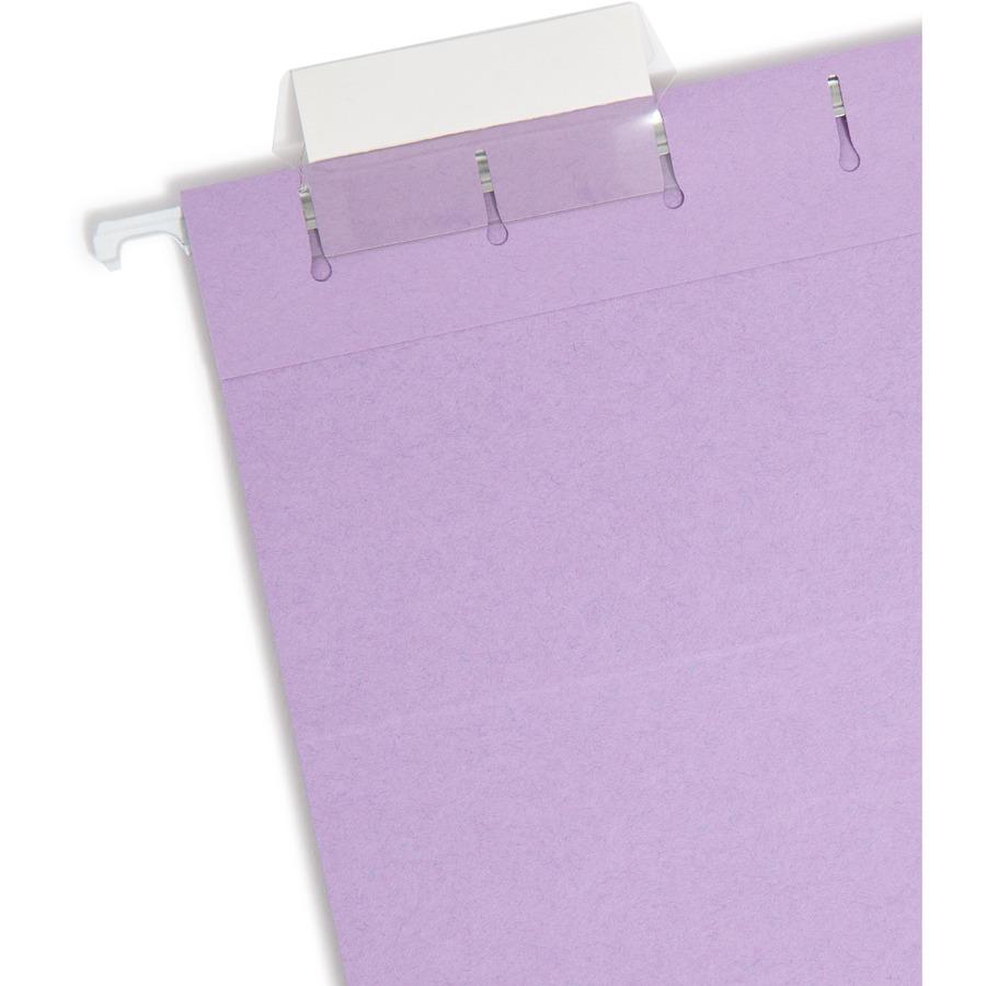 Smead Colored 1/5 Tab Cut Letter Recycled Hanging Folder - 8 1/2" x 11" - Top Tab Location - Assorted Tab Position - 11 pt. - Vinyl - Lavender - 10% Recycled - 25 / Box. Picture 6