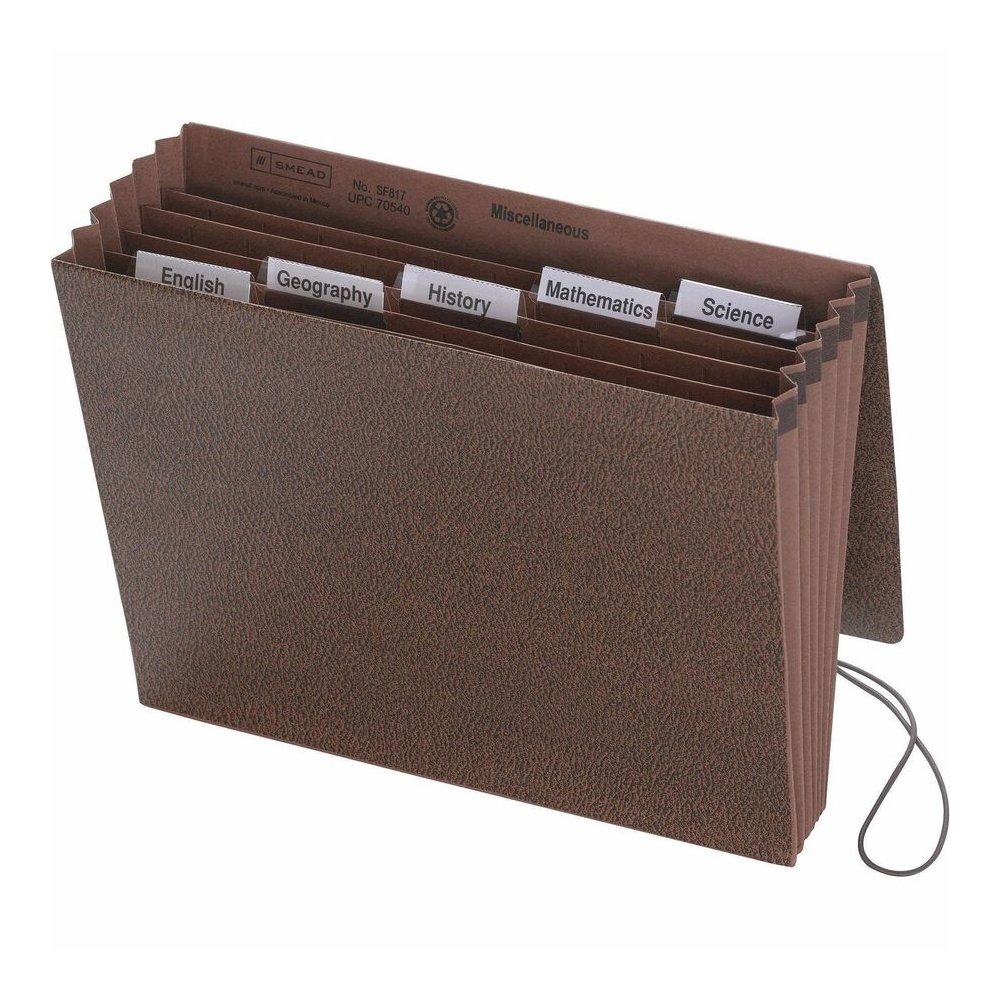 Smead 1/5 Tab Cut Letter Recycled Expanding File - 8 1/2" x 11" - 5 1/4" Expansion - 6 Pocket - Top Tab Location - Assorted Tab Position - Redrope - Elastic Closure, Flap - 30% Recycled - 1 Each. Picture 4