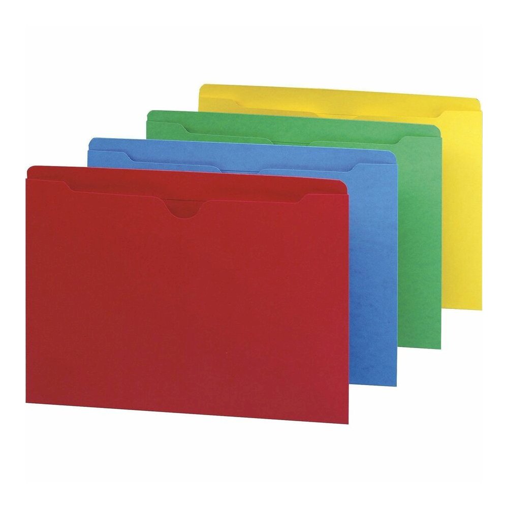 Smead Colored Straight Tab Cut Letter Recycled File Jacket - 8 1/2" x 11" - 50 Sheets Capacity - 11 pt. - 2 Plys - Blue, Green, Red, Yellow - Slip Resistant, Reinforced Tab - 10% Recycled - 100 / Box. Picture 2