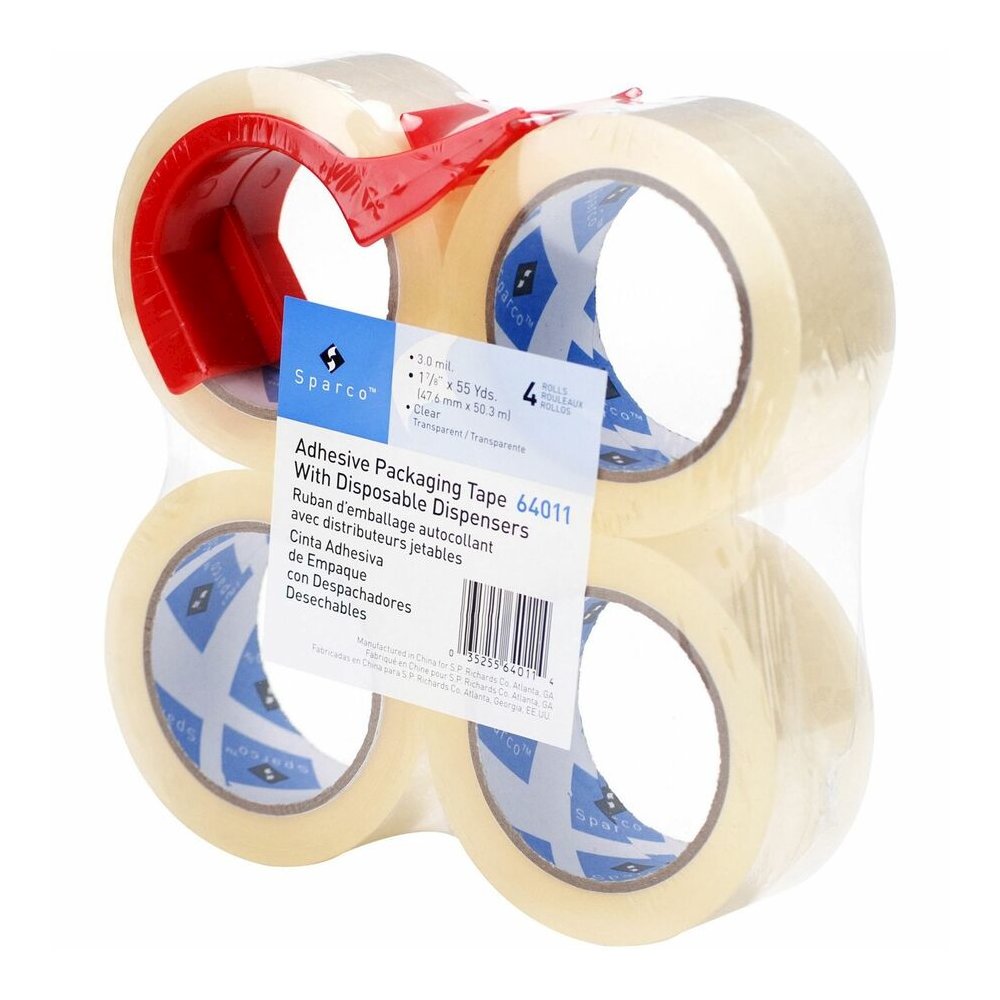 Sparco Heavy-duty Packaging Tape with Dispenser - 55 yd Length x 2" Width - 3" Core - Clear - 3 mil - Acrylic Backing - Dispenser Included - Tear Resistant, Split Resistant, Breakage Resistance - For . Picture 4