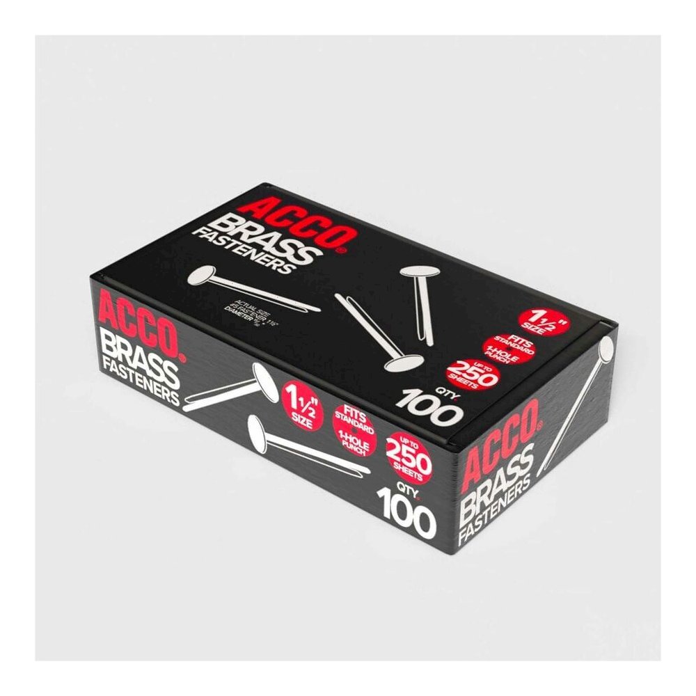 ACCO Brass Fasteners - 1.5" Length - 75 Sheet Capacity - Flexible, Heavy Duty, Corrosion-free, Self-piercing Point, Rust Proof - Brass - 100 / Box. Picture 3