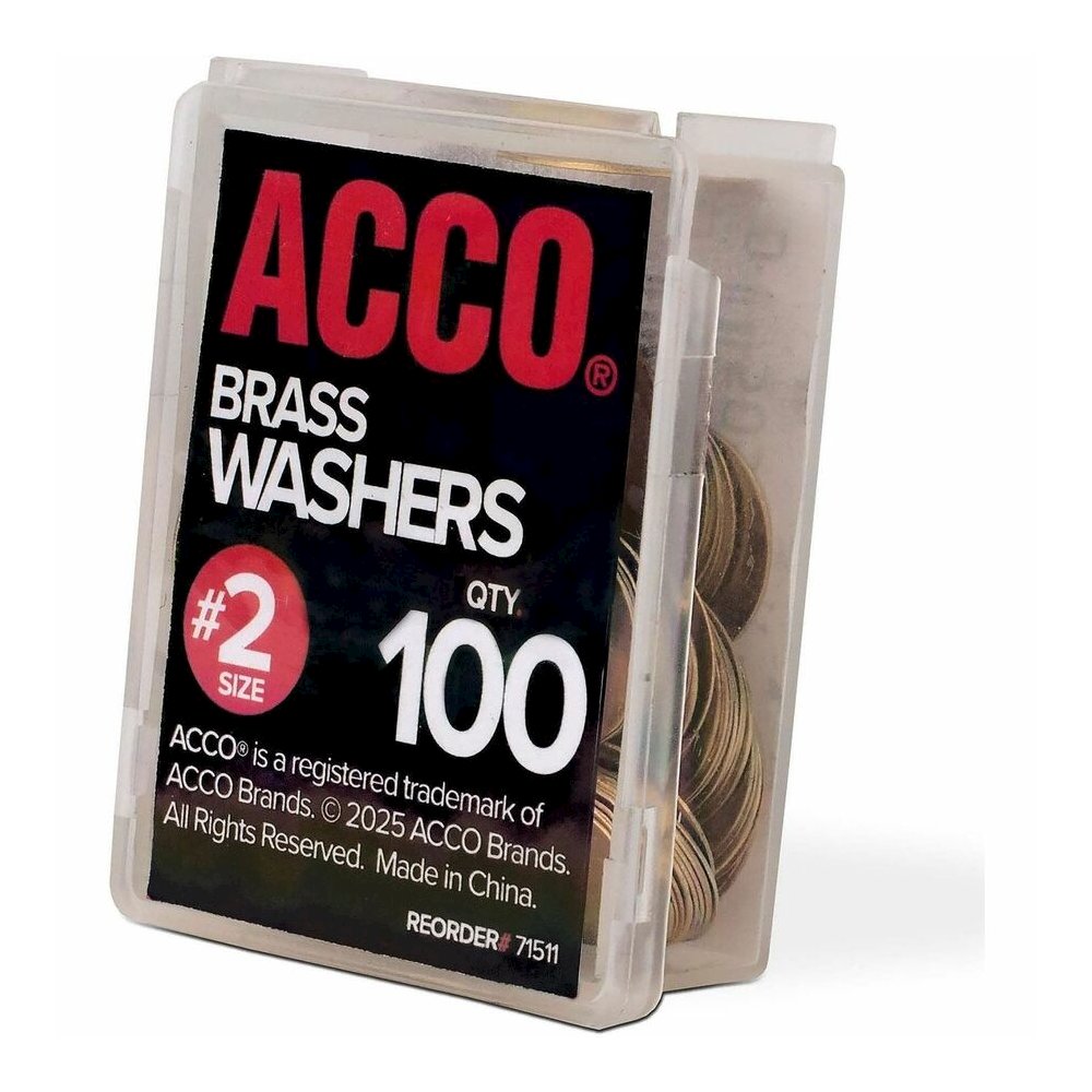 ACCO Brass Fastener Washers - 0.5" Diameter - Corrosion Resistant - Brass - 100 / Box. Picture 5