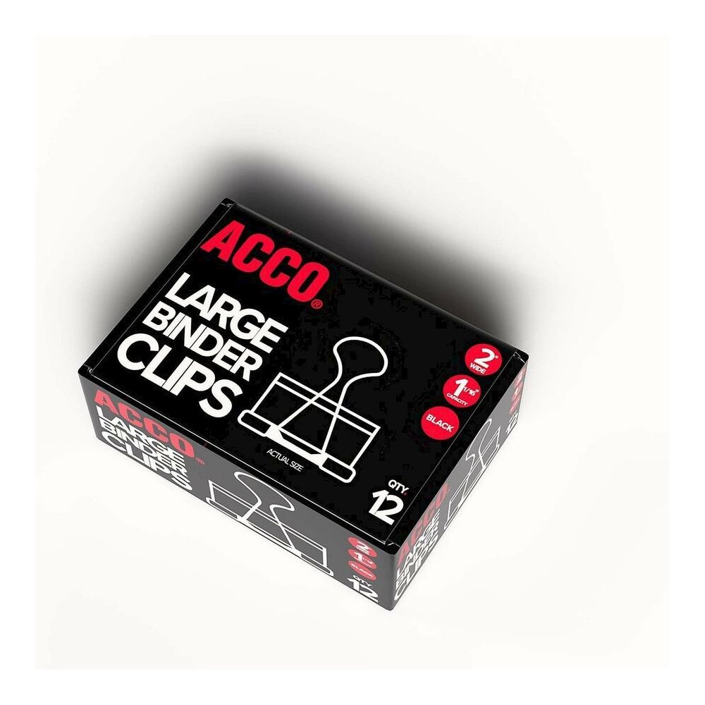 ACCO Large Foldback Binder Clips - Large - 2" Width - 1.06" Size Capacity - Reusable - Black - Plastic - 12 / Box. Picture 4