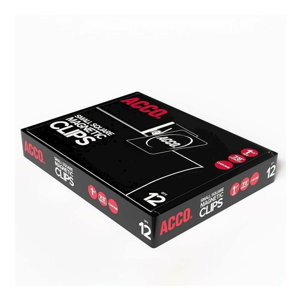 ACCO Square Magnetic Clip - Small - 1.5" Length - 0.88" Size Capacity - Magnetic, Rust Resistant - Silver - Metal, Chrome - 12 / Box. Picture 3