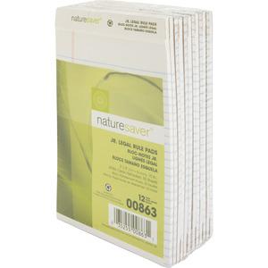 Nature Saver 100% Recycled White Jr. Rule Legal Pads - Jr.Legal - 50 Sheets - 0.28" Ruled - 15 lb Basis Weight - Jr.Legal - 5" x 8" Sheet Size - White Paper - Perforated, Back Board - Recycled - 1 Doz. Picture 6