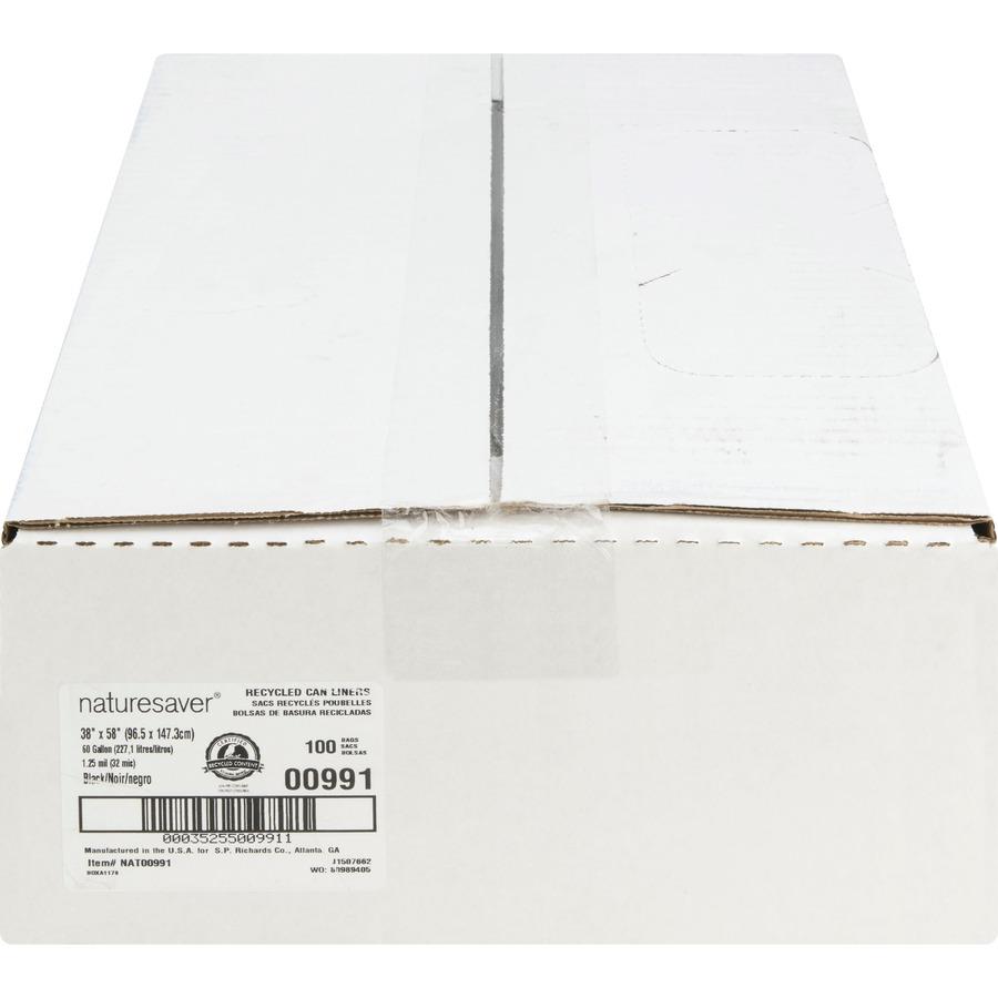 Nature Saver Black Low-density Recycled Can Liners - Extra Large Size - 60 gal Capacity - 58" Length x 38" Width x 1.25 mil (32 Micron) Thickness - Low Density - Black - Plastic - Cleaning Supplies - . Picture 6