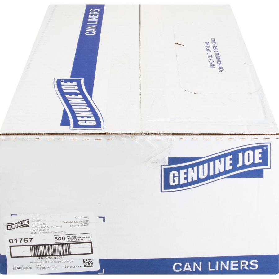 Genuine Joe High-Density Can Liners - Medium Size - 33 gal Capacity - 40" Length x 33" Width x 0.43 mil (11 Micron) Thickness - High Density - Clear - Resin - Office Waste, Industrial Trash - 25/Roll . Picture 6