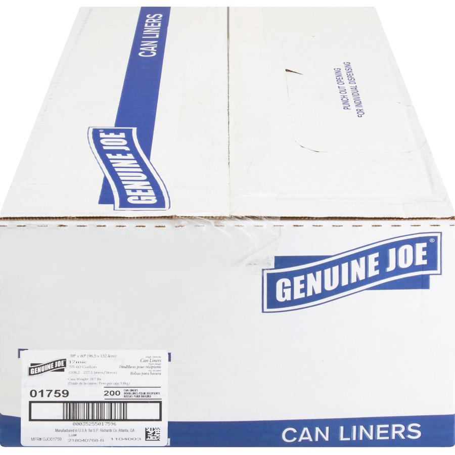 Genuine Joe High-Density Can Liners - Extra Large Size - 60 gal Capacity - 60" Length x 38" Width x 0.67 mil (17 Micron) Thickness - High Density - Clear - Resin - Office Waste, Industrial Trash - No . Picture 4