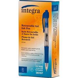 Integra Retractable 0.5mm Gel Pens - Retractable - Blue Ink - Gel-based - Blue Barrel - Metal Tip - Writing - 1 Dozen. Picture 4