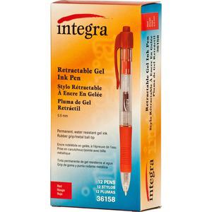 Integra Retractable 0.5mm Gel Pens - Retractable - Red Ink - Red Barrel - Metal Tip - 12 / Dozen. Picture 3