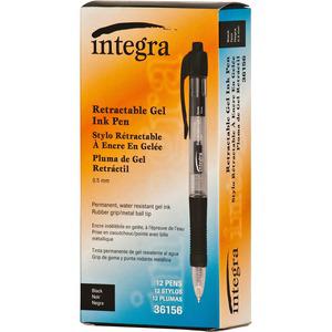 Integra Retractable 0.5mm Gel Pens - Retractable - Black Ink - Gel-based - Black Barrel - Metal Tip - 1 Dozen. Picture 6