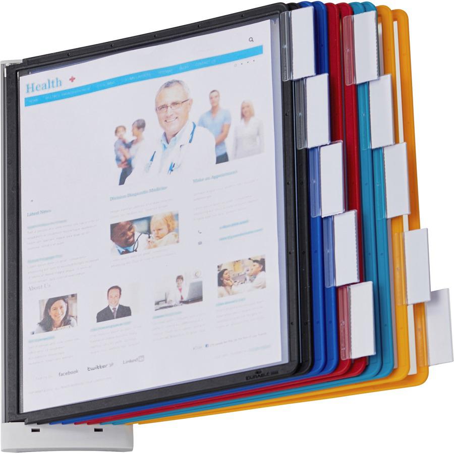 DURABLE&reg; SHERPA&reg; Wall Mounted Reference Display System - Wall Mountable - 10 Double Sided Panels - Letter Size - Anti-Reflective/Non-Glare - Assorted Colors. Picture 2