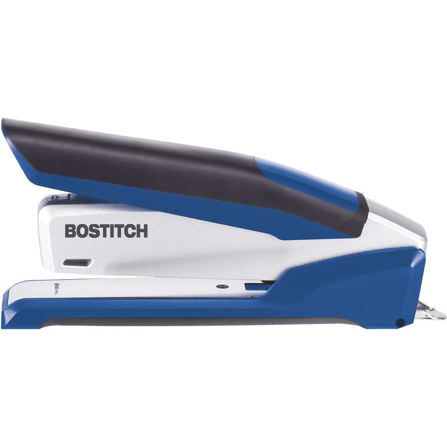 Bostitch InPower Spring-Powered Antimicrobial Desktop Stapler - 28 Sheets Capacity - 210 Staple Capacity - Full Strip - 1/4" Staple Size - 1 Each - Blue, Silver. Picture 4