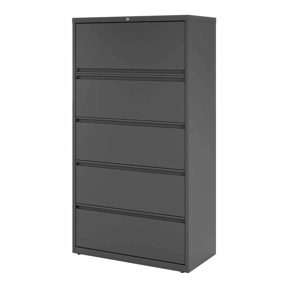 Lorell Fortress Series Lateral File - 36" Width x 18.6" Depth x 67.7" Height - 5 x Drawer(s) - Legal, Letter, A4 - Lateral - Rust Proof, Leveling Glide, Interlocking - Charcoal - Baked Enamel - Steel . Picture 7