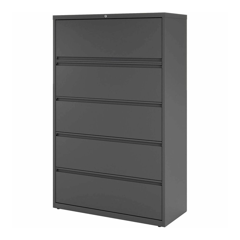 Lorell Fortress Series Lateral File w/Roll-out Posting Shelf - 42" x 18.6" x 67.7" - 5 x Drawer(s) - Legal, Letter, A4 - Lateral - Rust Proof, Leveling Glide, Interlocking - Charcoal - Steel - Recycle. Picture 6