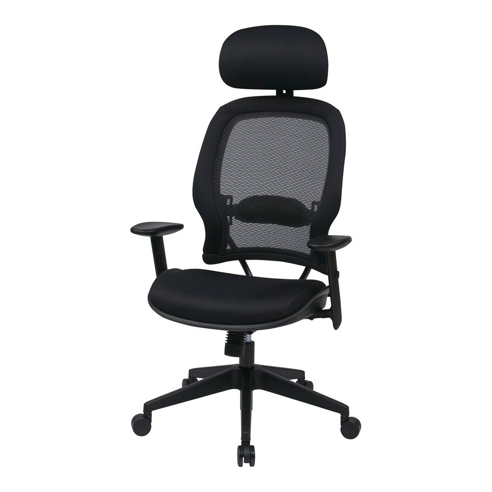 Office Star Professional Air Grid Chair with Adjustable Headrest - Mesh Seat Material - 5-star Base - Black - 1 Each. Picture 5