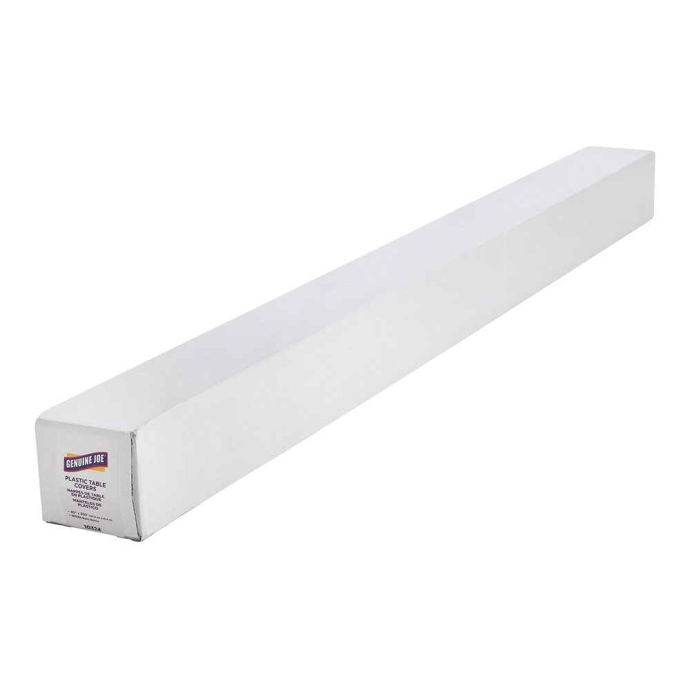 Genuine Joe Banquet-Size Plastic Tablecover - 300 ft Length x 40" Width - Plastic - White - 1 Roll. Picture 3