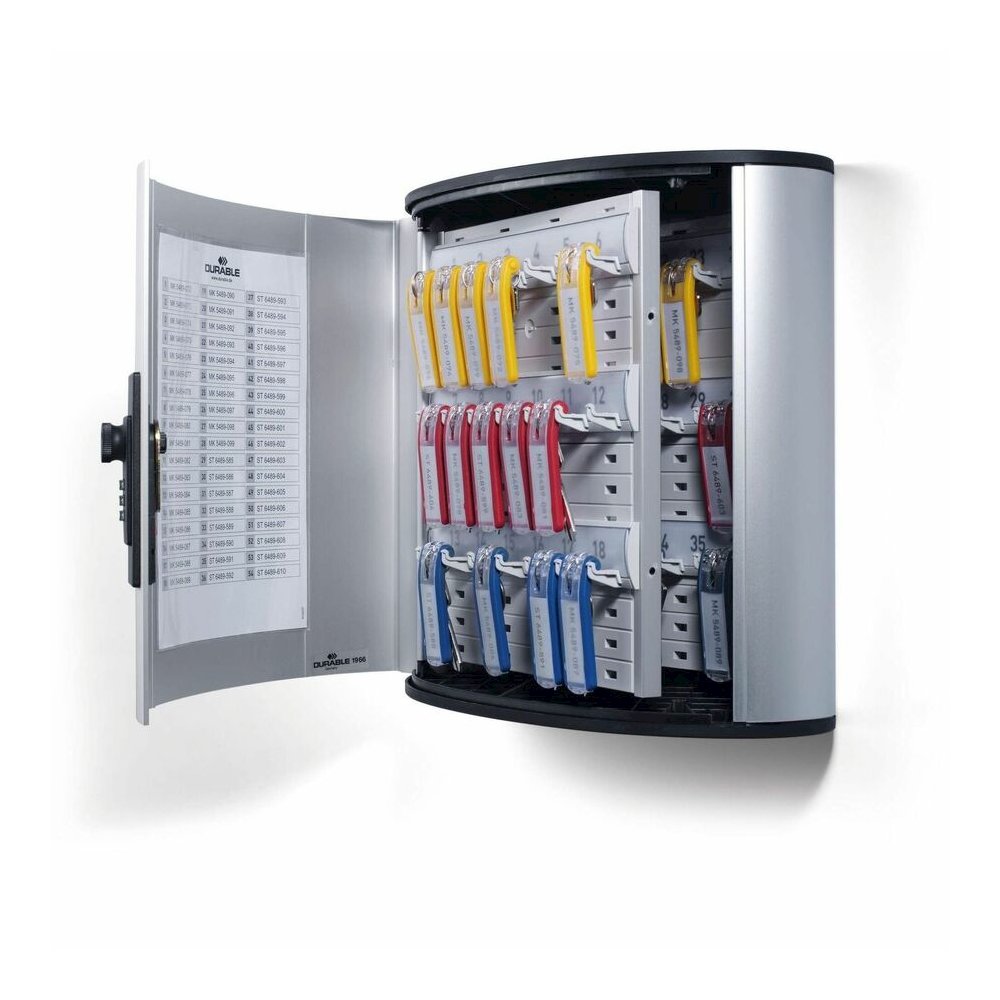 DURABLE Predrilled Brushed Key Cabinet - 11.9" Width x 4.9" Depth x 11" Height - Security Lock - Silver - Aluminum. Picture 2