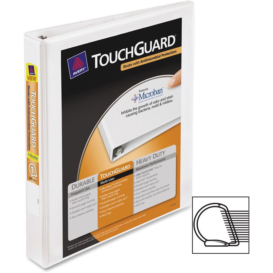 Avery&reg; TouchGuard View 3 Ring Binder - 1" Binder Capacity - Letter - 8 1/2" x 11" Sheet Size - 250 Sheet Capacity - 3 x Slant Ring Fastener(s) - 4 Pocket(s) - Polypropylene - Recycled - Pocket, Du. Picture 6