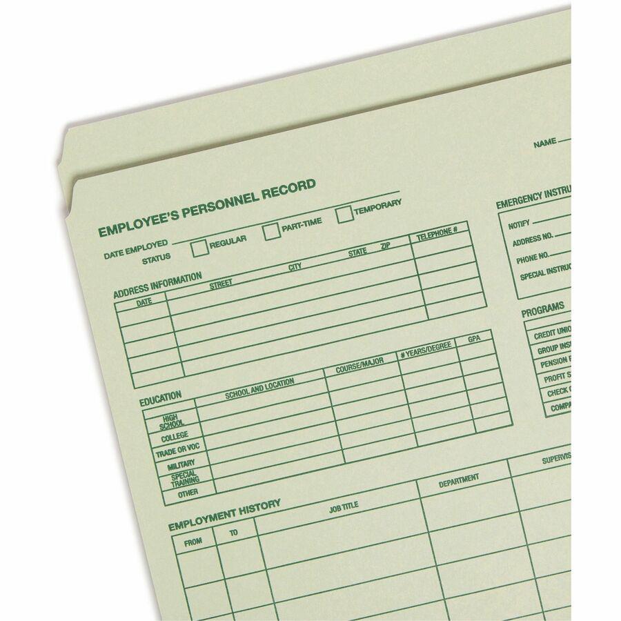 Smead Straight Tab Cut Letter Recycled Top Tab File Folder - 8 1/2" x 11" - Moss - 10% Recycled - 20 / Pack. Picture 6