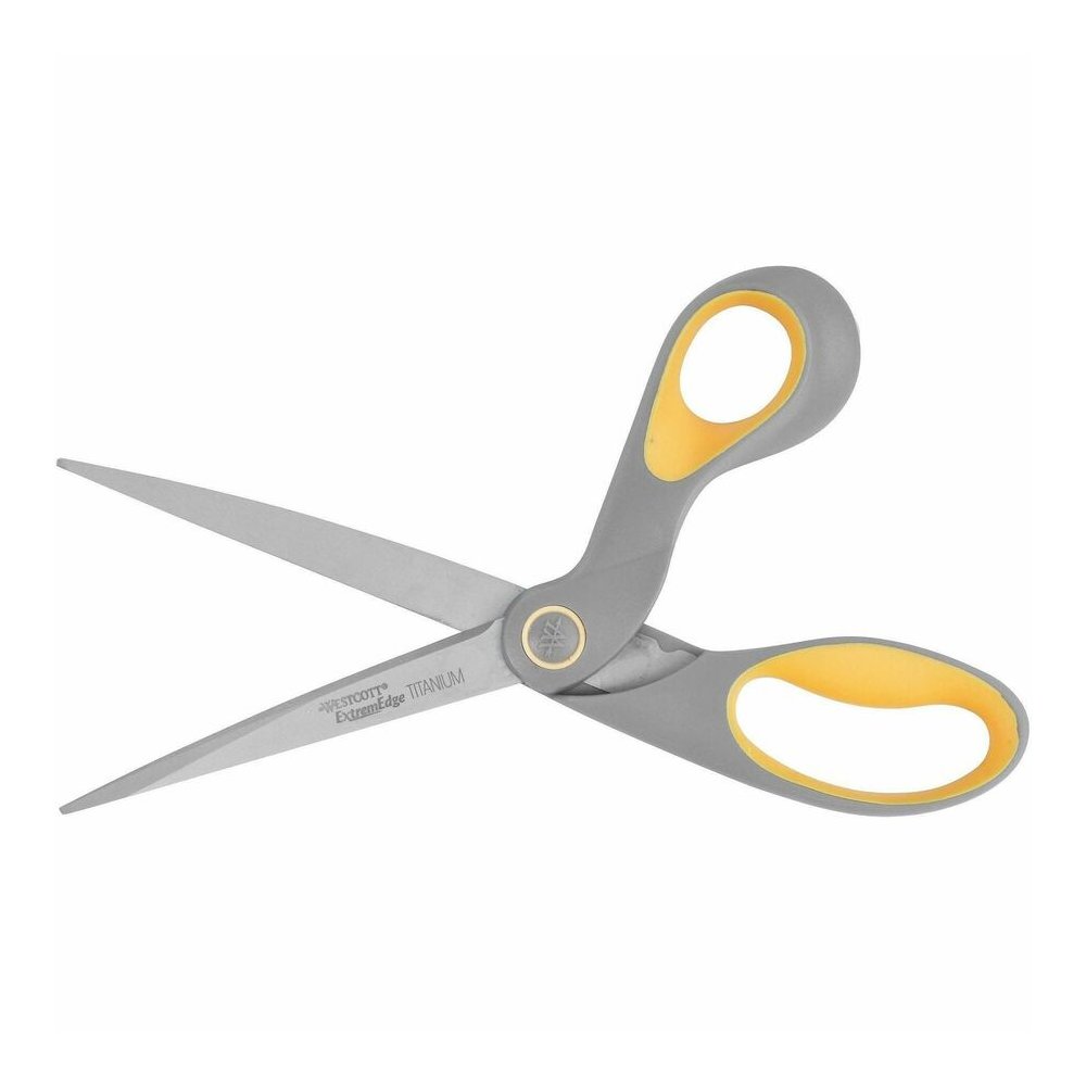 Acme United ExtremEdge Adjustable Tension Titanium Bonded Scissors, 9" Bent, Gray - 4.50" Cutting Length - 9" Overall Length - Bent-left/right - Titanium - Round Tip - Gray/Yellow - 1 Each. Picture 2