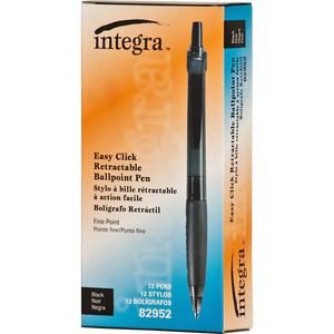 Integra 82952 Retractable Ballpoint Pens - Retractable - Black Ink - Black, Transparent Barrel - 1 Dozen. Picture 3