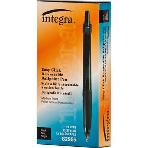 Integra Easy Click Retractable Ballpoint Pen - Retractable - Black Ink - Black Barrel - 1 Dozen. Picture 4