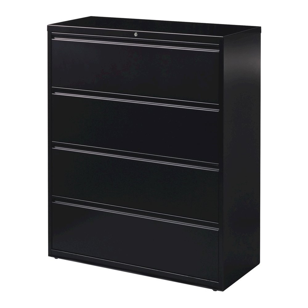 Lorell Fortress Series Lateral File - 42" x 18.6" x 52.5" - 4 x Drawer(s) for File - Letter, Legal, A4 - Lateral - Interlocking, Leveling Glide, Label Holder, Ball-bearing Suspension - Black - Recycle. Picture 3