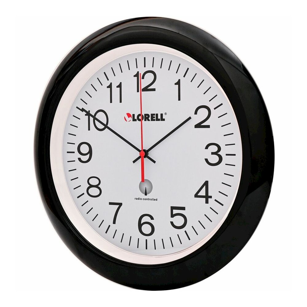 Lorell 13-1/4" Radio-Controlled Wall Clock - Analog - Quartz - White Main Dial - Black Case - Plastic. Picture 4