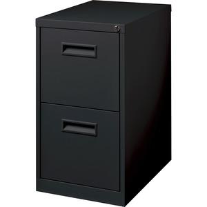 Lorell 22" File/File Mobile File Cabinet with Recessed Pull - 15" Width x 22.9" Depth x 28" Height - 2 x Drawer(s) for File - Letter - Security Lock, Ball-bearing Suspension - Black - Powder Coated - . Picture 2