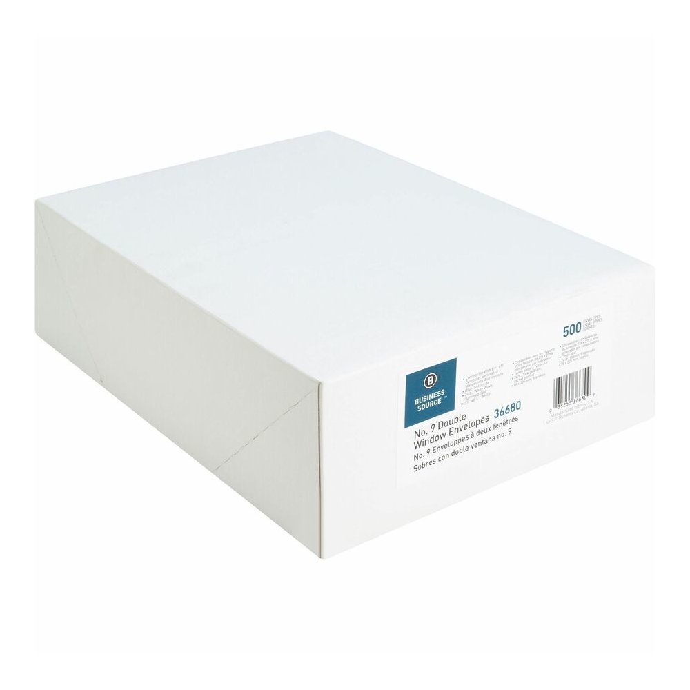 Business Source No. 9 Double Window Invoice Envelopes - Double Window - #9 - 8 7/8" Width x 3 7/8" Length - 24 lb - White - 500 / Box. Picture 4